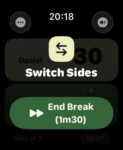 A changeover break on Apple Watch